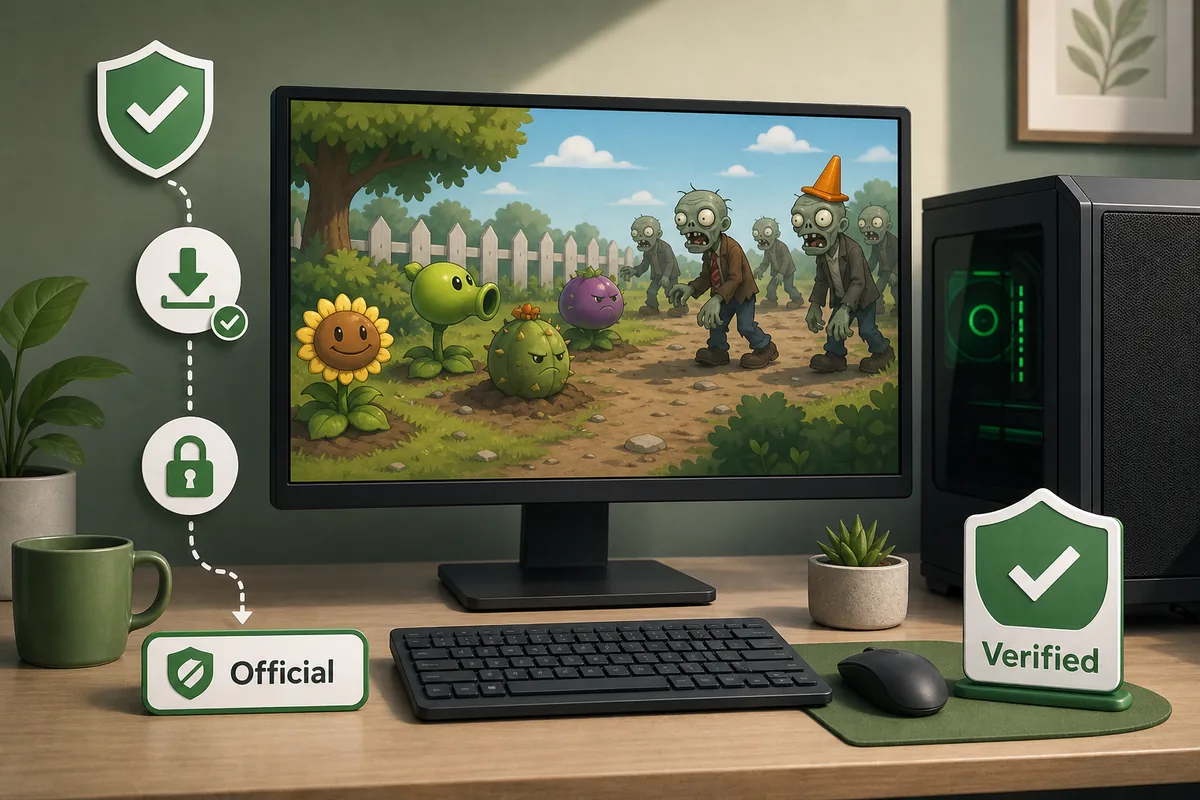 Editorial illustration explaining the official Garden Warfare PC download route