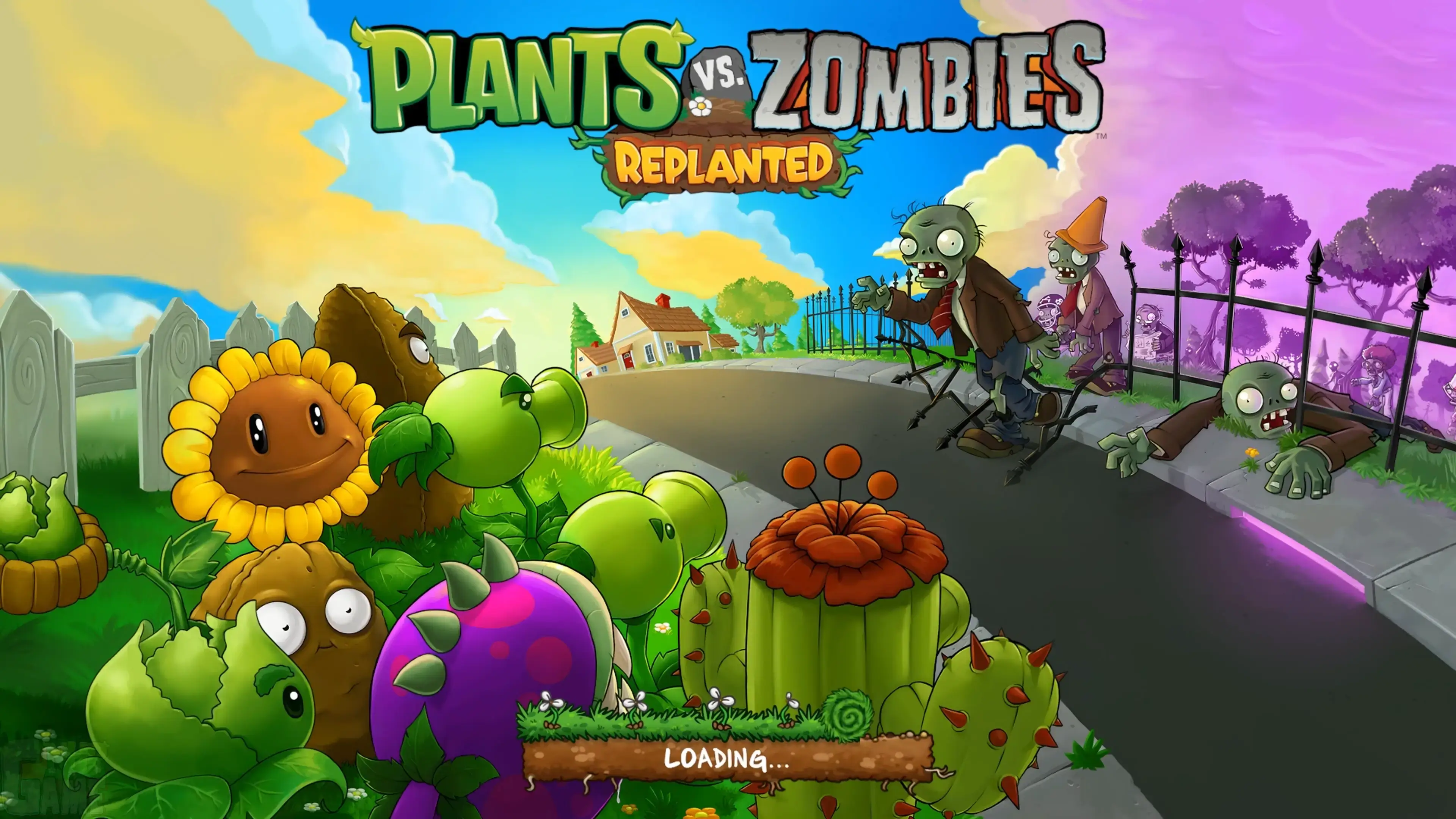 Plants vs Zombies APK home screen with plant selection menu and zombie waves