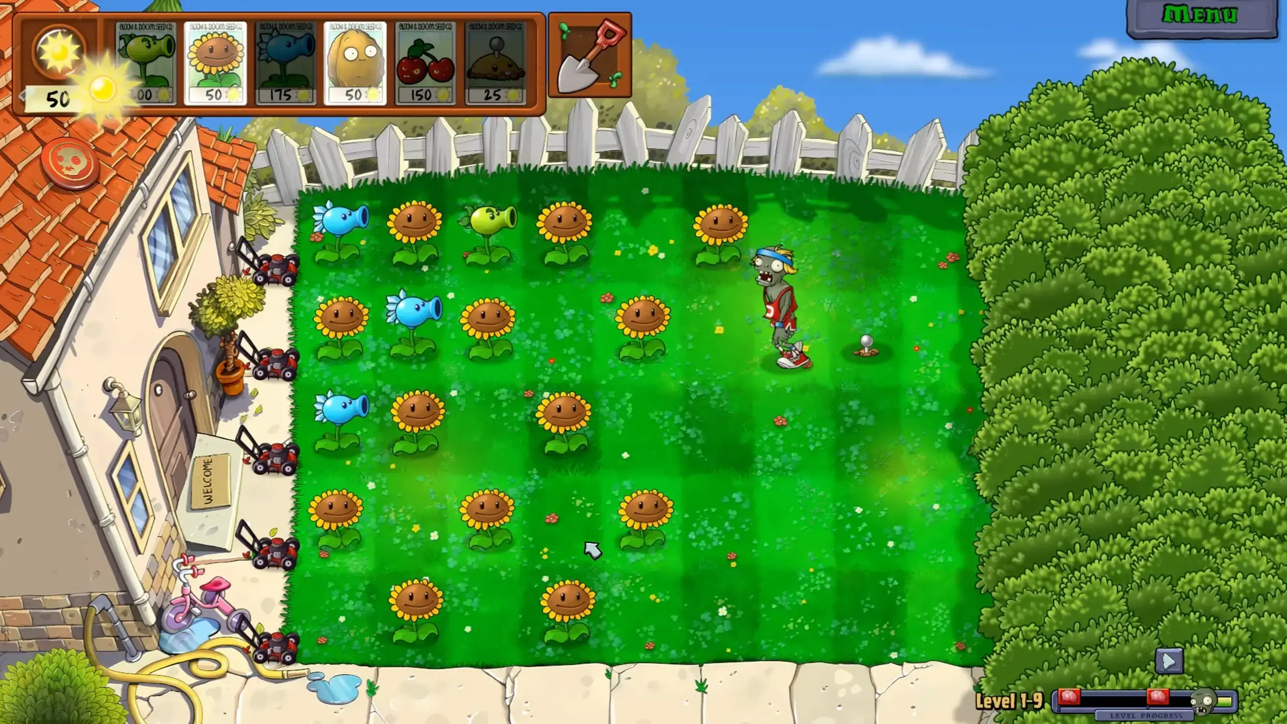 Plants vs Zombies main menu showing adventure mode and game options