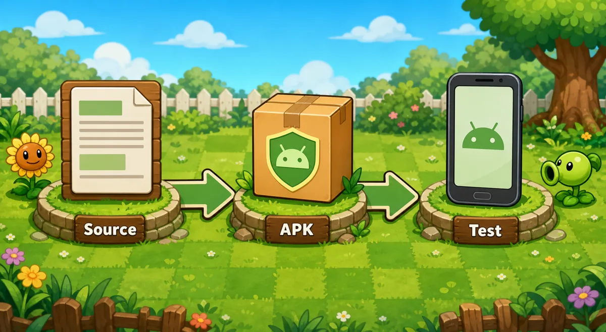 PvZ 2 Mod APK source to APK to test-device version check illustration