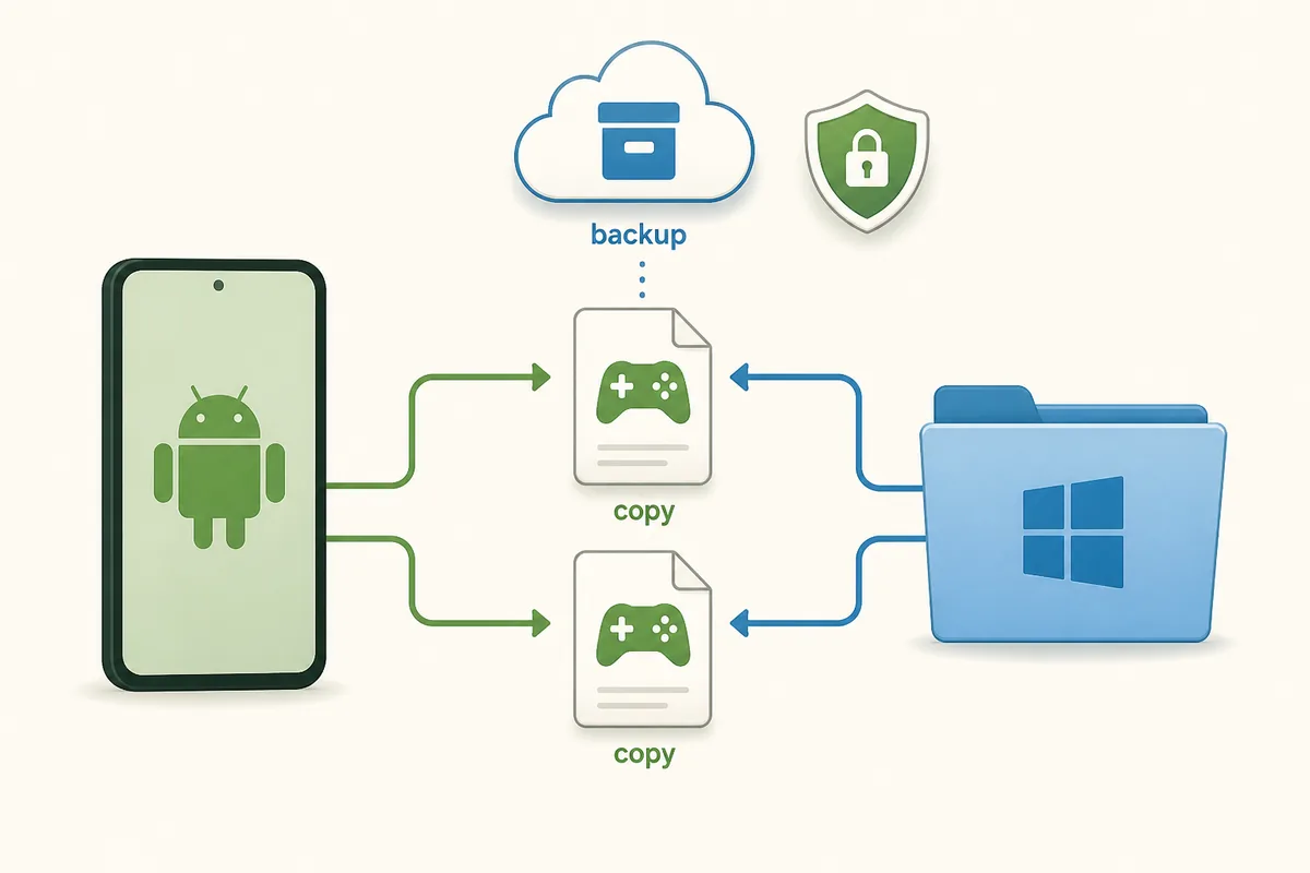 Android phone and Windows folder sending separate PvZ Fusion save copies to protected backups