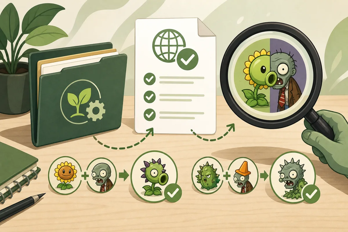 Editorial illustration of PvZ Hybrid English version and patch checks